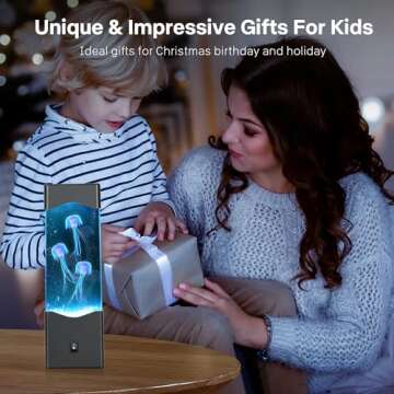 SENCU Gifts for Adults Kids, Multi-Color Jellyfish Lamp, USB Powered Aquarium Night Lights with 3 Jellyfish,Office Room Desktop Decoration, Gifts for Christmas Birthdays Holidays (Black)