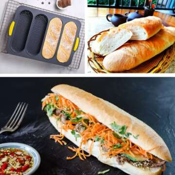 WAKALEE Silicone Loaf Pan Baking Pan for French Baguettes/Hot Dog Buns,bread mold for baking with 4 ...