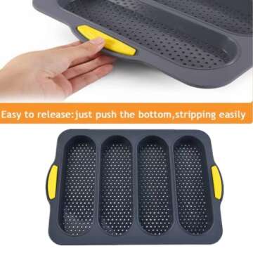 WAKALEE Silicone Loaf Pan Baking Pan for French Baguettes/Hot Dog Buns,bread mold for baking with 4 Muffin Cups and 2 Cooking Brush,Nonstick &Easy Clean&Heat Resistant Silicone Loaf Pan