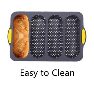 WAKALEE Silicone Loaf Pan Baking Pan for French Baguettes/Hot Dog Buns,bread mold for baking with 4 Muffin Cups and 2 Cooking Brush,Nonstick &Easy Clean&Heat Resistant Silicone Loaf Pan