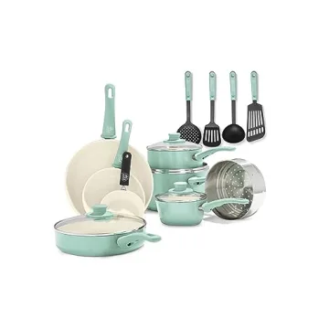 GreenLife Soft Grip 16 Piece Cookware Set, Non-Toxic PFAS-Free Ceramic Nonstick, Pots, Frying, Sauce...