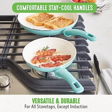 GreenLife Soft Grip 16 Piece Cookware Set, Non-Toxic PFAS-Free Ceramic Nonstick, Pots, Frying, Sauce, Saute, Glass Lids, Stay-Cool Handles, Wobble Free Bases, Dishwasher & Oven Safe, Turquoise