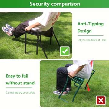 Onadak Garden Kneeler and Seat Heavy Duty,Foldable Gardening Stool with Anti-Tipping，10" Thicken & Widen Soft Kneeling Pad,Great Gardening Gifts for Women and Men, Bench Comes with Tool Pouch,Black
