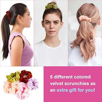 9.8’’ Scrunchies Holder Stand, Acrylic Scrunchy Hair Bands Bracelets Display Organizer for Teen Girls Women Gifts With 5 Pcs Velvet Hair Scrunchies