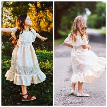 fioukiay Toddler Girl-Wedding-Princess-Maxi-Dress Boho Off Shoulder Lace Ruffle Dress Gowns Holiday Dresses