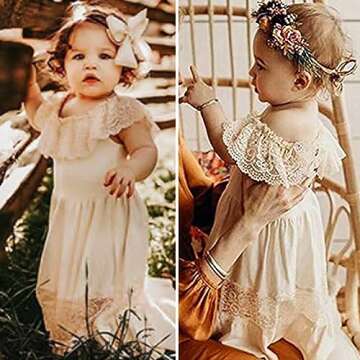 fioukiay Toddler Girl-Wedding-Princess-Maxi-Dress Boho Off Shoulder Lace Ruffle Dress Gowns Holiday Dresses
