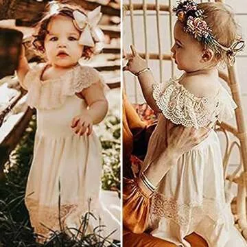 fioukiay Toddler Girl-Wedding-Princess-Maxi-Dress Boho Off Shoulder Lace Ruffle Dress Gowns Holiday Dresses
