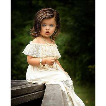 fioukiay Toddler Girl-Wedding-Princess-Maxi-Dress Boho Off Shoulder Lace Ruffle Dress Gowns Holiday Dresses