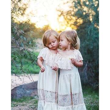 fioukiay Toddler Girl-Wedding-Princess-Maxi-Dress Boho Off Shoulder Lace Ruffle Dress Gowns Holiday Dresses
