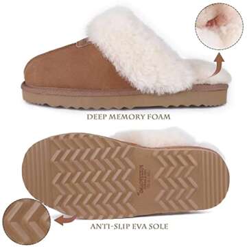 FUZZYFOAMS Genuine Australian Sheepskin Women Slippers Memory Foam Shearling Slipper Water Resistant Warm and Fluffy Indoor Outdoor House Shoes U822YMBT901.SY-Dark Chesnut-39