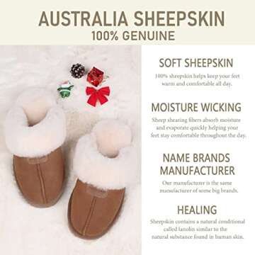 FUZZYFOAMS Genuine Australian Sheepskin Women Slippers Memory Foam Shearling Slipper Water Resistant Warm and Fluffy Indoor Outdoor House Shoes U822YMBT901.SY-Dark Chesnut-39