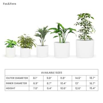 Fox & Fern Large 12 Inch Planter — Premium Lightweight Fiberstone Matte White Plant Pot w Drainage Plug; Large Indoor & Outdoor Floor Planter; 12 Inch Pots for Plants; Weather Resistant & UV Resistant