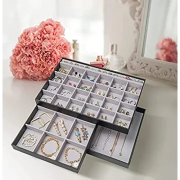 ProCase Stackable Jewelry Trays Organizer Set Velvet-Lined