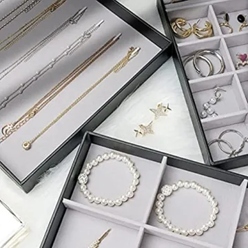 ProCase Stackable Jewelry Trays Organizer Set Velvet-Lined