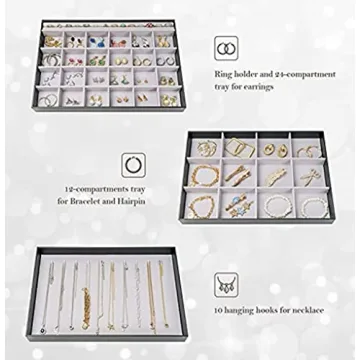 ProCase Stackable Jewelry Trays Organizer Set Velvet-Lined
