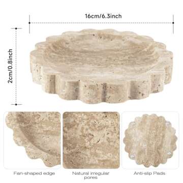 N NANSHOP Natural Small Travertine Scalloped Edge Tray, 6.3" Marble Ring Dish Jewelry Trinket Tray f...