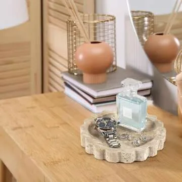 N NANSHOP Natural Small Travertine Scalloped Edge Tray, 6.3" Marble Ring Dish Jewelry Trinket Tray for Counter Dresser Nightstand, Home Decoration, Women's Present (NS023)