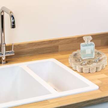 N NANSHOP Natural Small Travertine Scalloped Edge Tray, 6.3" Marble Ring Dish Jewelry Trinket Tray for Counter Dresser Nightstand, Home Decoration, Women's Present (NS023)