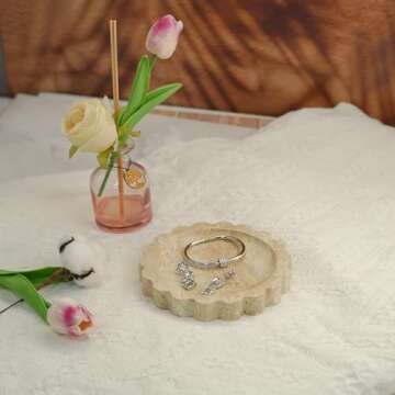 N NANSHOP Natural Small Travertine Scalloped Edge Tray, 6.3" Marble Ring Dish Jewelry Trinket Tray for Counter Dresser Nightstand, Home Decoration, Women's Present (NS023)