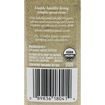 Simply Organic White Pepper for Light Sauces and Dishes