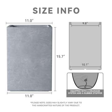 Kante 15.7" H Tall Rectangular Concrete Planters, Outdoor Indoor Lightweight Plant Pots with Drainag...