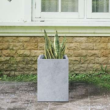 Kante 15.7" H Tall Rectangular Concrete Planters, Outdoor Indoor Lightweight Plant Pots with Drainage Hole and Rubber Plug, Modern Style for Home Garden Patio, Slate Gray