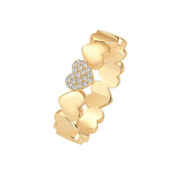 PAVOI 14K Yellow Gold Plated Heart Stackable Ring - Cute Promise Ring for Women | Size 7