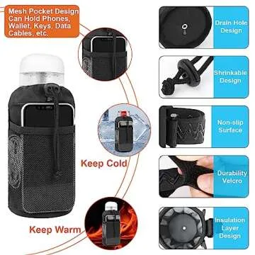 Desing Wish Bike Water Bottle Holder, 16-24oz Bike Cup Holder with Removable Non-Slip Straps Multiple Installation Methods Insulated Bike Bottle Holder for Mountain Bike, Road Bike, eBike, Scooter