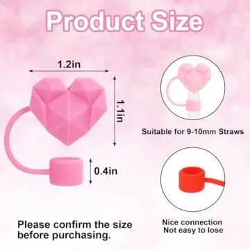 Whaline 4Pcs Valentine's Day Straw Cover Cap Diamond Love Heart Reusable Silicone Straw Topper Red P...