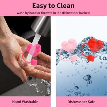 Whaline 4Pcs Valentine's Day Straw Cover Cap Diamond Love Heart Reusable Silicone Straw Topper Red Pink 10Mm/0.4Inch Straw Tip Lid Protector For 30/40Oz Tumbler Cup Accessories