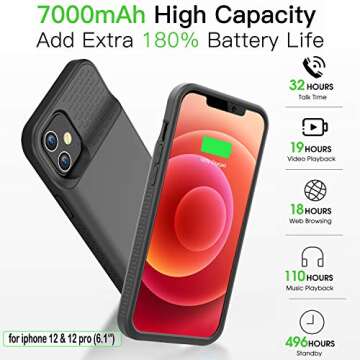 GIN FOXI Battery Case for iPhone 12/12Pro, Real 7000mAh Ultra-Slim Battery Charging Case Rechargeabl...