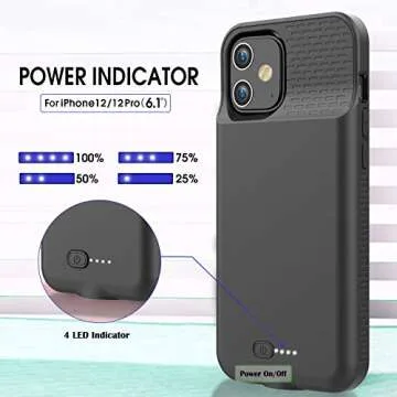 GIN FOXI Battery Case for iPhone 12/12Pro, Real 7000mAh Ultra-Slim Battery Charging Case Rechargeable Anti-Fall Protection Extended Charger Cover for iPhone 12Pro Max/12/12 Pro Battery Case Black