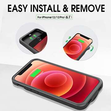 GIN FOXI Battery Case for iPhone 12/12Pro, Real 7000mAh Ultra-Slim Battery Charging Case Rechargeable Anti-Fall Protection Extended Charger Cover for iPhone 12Pro Max/12/12 Pro Battery Case Black