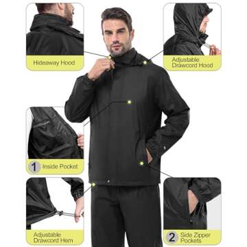 33,000ft Men's Rain Suit Packable Waterproof Lightweight Rain Gear for Golf Hiking Cycling 2 Pieces (Jackets and Pants)