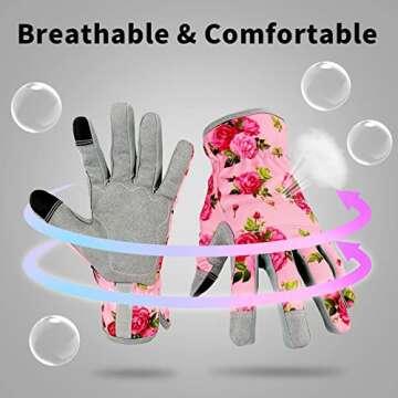 YRTSH Leather Gardening Gloves for Women, Flexible Breathable Garden Gloves,Thorn Proof Working Gloves for Weeding, Digging and Pruning, Medium, Pink