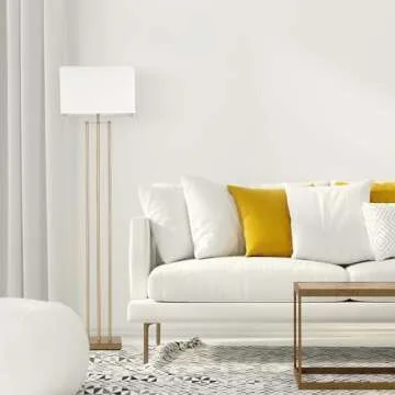 Globe Electric 67775 62" Floor Lamp, Matte Brass, White Linen Shade, Floor Lamp for Living Room, Floor Lamp for Bedroom, Home Improvement, Reading Lamp, Home Office Accessories, Home Décor