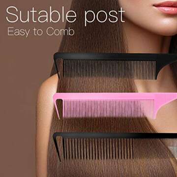3 Pieces Rat Tail Comb Carbon Fiber Teasing Combs Parting Braids Comb Stainless Steel Pintail Comb B...