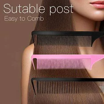 3 Pieces Rat Tail Comb Carbon Fiber Teasing Combs Parting Braids Comb Stainless Steel Pintail Comb B...