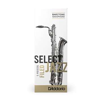 D’Addario Woodwinds Select Jazz Baritone Sax Reeds, Filed, Strength 3 Strength Medium, 5-pack (RSF...