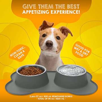 Large Dog Bowls & Mat Set - No Spill, 54oz Capacity