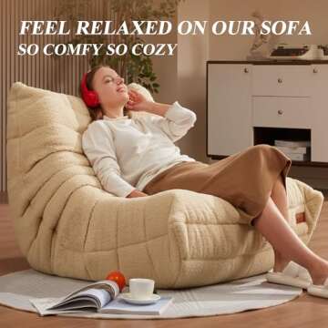 Cansunna Bean Bag Chair Sofa Sack Big Beanbag Chair for Adults Fireside Bean Bag Lounger Memory Foam Chair for Home, Apartment or Gaming Venue (KHAKITEDDY)