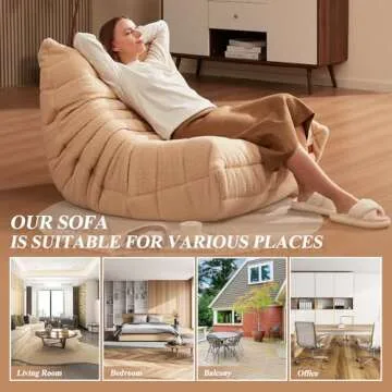 Cansunna Bean Bag Chair Sofa Sack Big Beanbag Chair for Adults Fireside Bean Bag Lounger Memory Foam Chair for Home, Apartment or Gaming Venue (KHAKITEDDY)