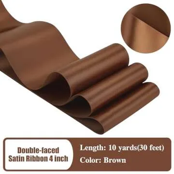 HUIHUANG Brown Ribbon 4 inch Wide Dark Brown Double-Faced Satin Ribbon for Chair Sashes, Large Bows ...