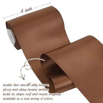 HUIHUANG Brown Ribbon 4 inch Wide Dark Brown Double-Faced Satin Ribbon for Chair Sashes, Large Bows Making, Gift Wrapping, Flower Bouquet, DIY Crafts, Christmas Thanksgiving Decor-10 Yards/Roll