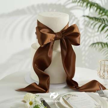 HUIHUANG Brown Ribbon 4 inch Wide Dark Brown Double-Faced Satin Ribbon for Chair Sashes, Large Bows Making, Gift Wrapping, Flower Bouquet, DIY Crafts, Christmas Thanksgiving Decor-10 Yards/Roll