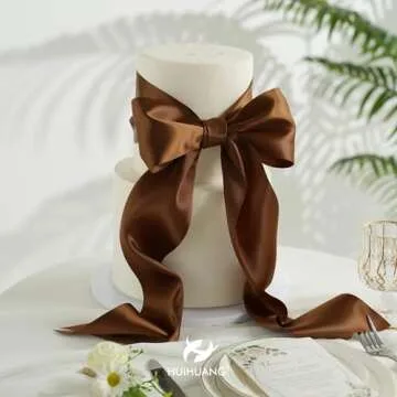 HUIHUANG Brown Ribbon 4 inch Wide Dark Brown Double-Faced Satin Ribbon for Chair Sashes, Large Bows Making, Gift Wrapping, Flower Bouquet, DIY Crafts, Christmas Thanksgiving Decor-10 Yards/Roll