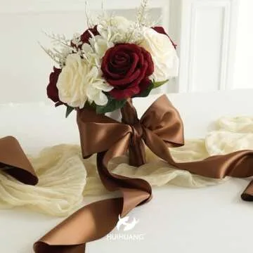 HUIHUANG Brown Ribbon 4 inch Wide Dark Brown Double-Faced Satin Ribbon for Chair Sashes, Large Bows Making, Gift Wrapping, Flower Bouquet, DIY Crafts, Christmas Thanksgiving Decor-10 Yards/Roll