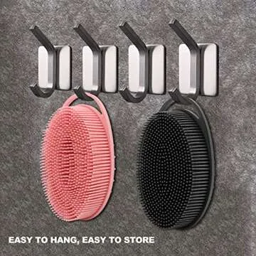 2 Pack Silicone Body Scrubber, Silicone Loofah Double-Sided Body Brush,Silicone Shower Scrubber and Scalp Massager Shampoo Brush for Sensitive Kids Women Men All Kinds of Skin (Black & Pink)