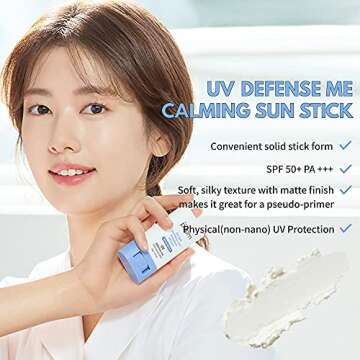 MAKEPREM UVA UVB Defense Me Calming Sun Stick Sunblock SPF 50+ PA++++ 0.7 Oz VEGAN Sensitive Oily Ac...
