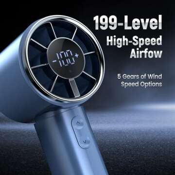 TeaiEei Portable Handheld Fan, 6000 mAh USB Rechargeable Mini Fan with 199 Speed Adjustments for Travel/Outdoor/Home/Office (Black)